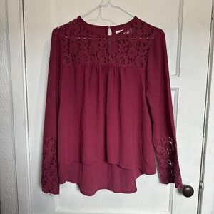 Abercrombie Burgundy Lace Long Sleeve Blouse – Small